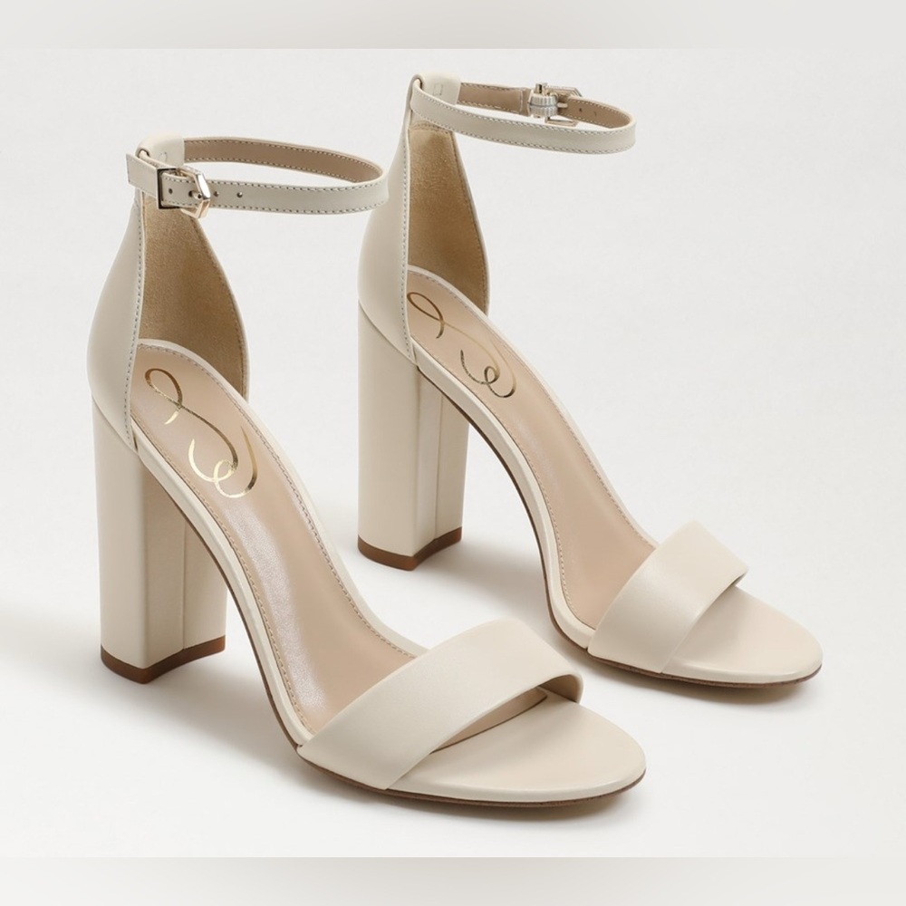 Sam Edelman Yaro‎ block heel Sandal Ankle Strap elegant Ivory leather size 9.5M